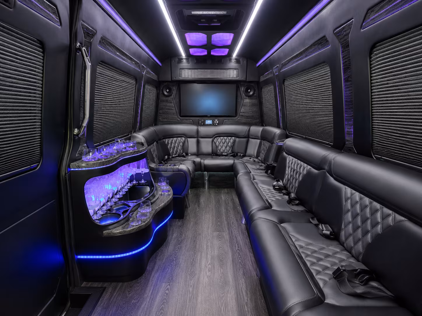 league city 50 passenger party bus inside